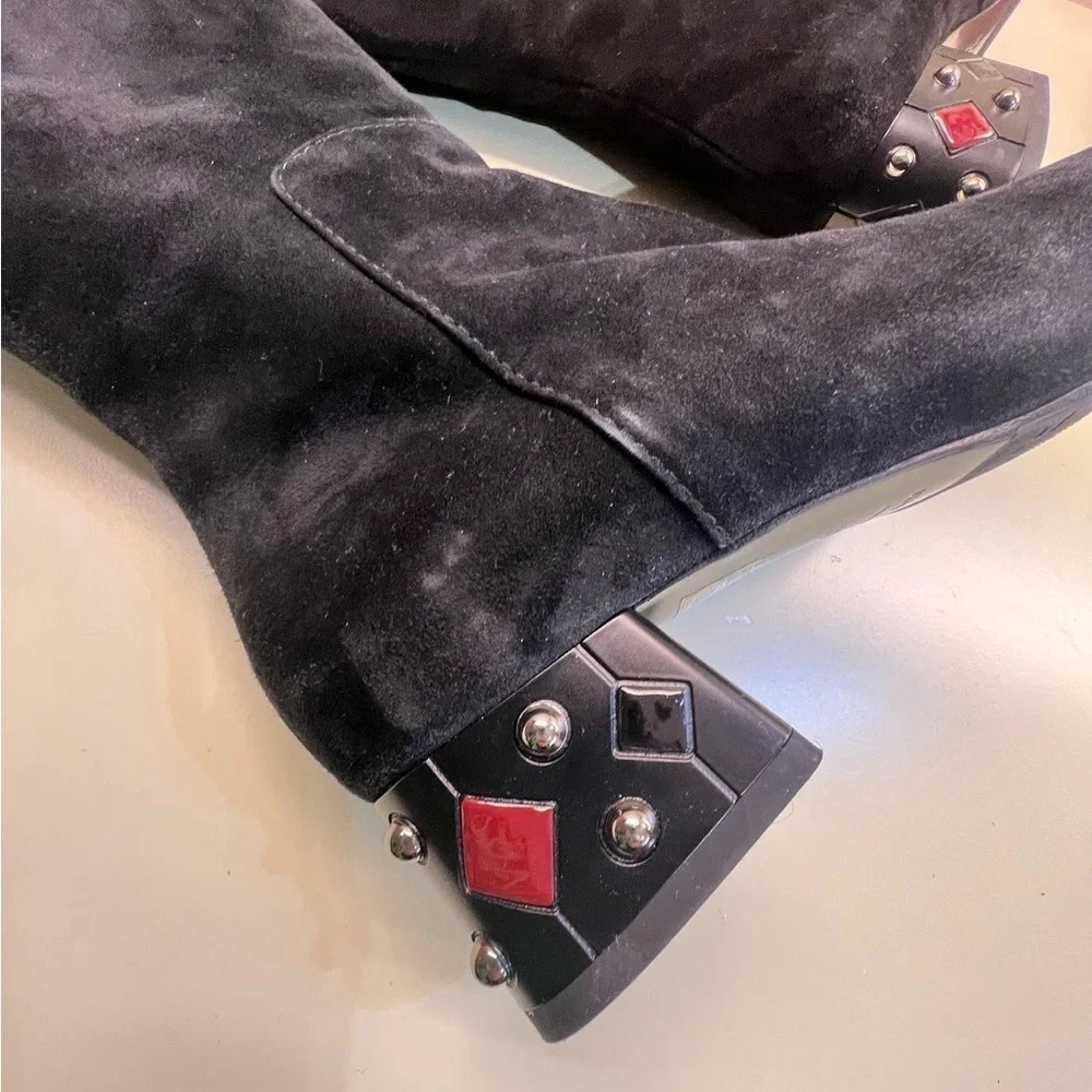 MARINO FABIANI MADE IN ITALY SUEDE Black Over the Knee Boots with Block Heel